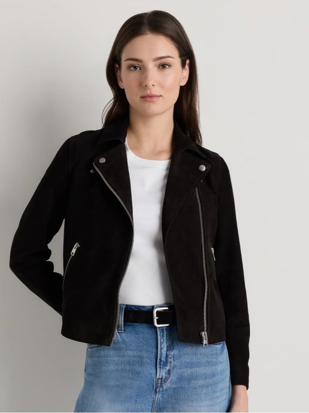 QUINCE NEW 100% Suede Biker Jacket -medium -charcoal black